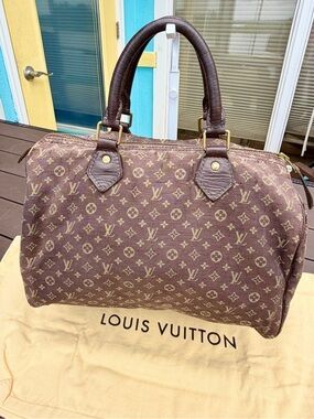 Louis Vuitton Vintage 2008 Monogram Mini Lin Speedy 30 Brown Ebene Trim Satchel